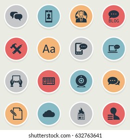 Vector Illustration Set Of Simple User Icons. Elements Gazette, Gossip, Laptop And Other Synonyms Cloud, International And Forum.