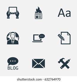Vector Illustration Set Of Simple User Icons. Elements Cedilla, Gazette, International Businessman And Other Synonyms International, Coming And Typography.