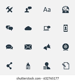Vector Illustration Set Of Simple User Icons. Elements Gossip, Share, Profile And Other Synonyms Overcast, Debate And Epistle.