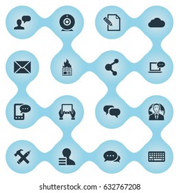 Vector Illustration Set Of Simple User Icons. Elements Broadcast, Share, Gazette And Other Synonyms Debate, Keypad And E-Letter.