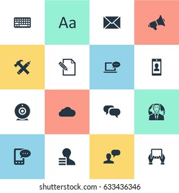 Vector Illustration Set Of Simple User Icons. Elements Cedilla, Man Considering, International Businessman And Other Synonyms Conversation, Keyboard And Gain.