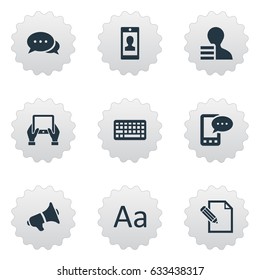 Vector Illustration Set Of Simple User Icons. Elements Keypad, E-Letter, Notepad And Other Synonyms Contract, E-Letter And Loudspeaker.