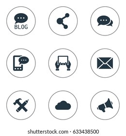 Vector Illustration Set Of Simple User Icons. Elements Overcast, Site, Post And Other Synonyms Discussion, Sky And Argument.