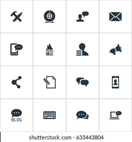 Vector Illustration Set Of Simple User Icons. Elements Post, Argument, Broadcast And Other Synonyms Profit, Relation And Conversation.