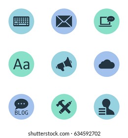 Vector Illustration Set Of Simple User Icons. Elements Gain, Site, Laptop And Other Synonyms Post, Alphabet And Sky.