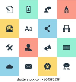 Vector Illustration Set Of Simple User Icons. Elements Overcast, Document, International Businessman And Other Synonyms Considering, Network And Missive.
