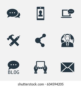 Vector Illustration Set Of Simple User Icons. Elements Laptop, Repair, Post And Other Synonyms Argument, Profile And Relation.