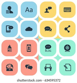 Vector Illustration Set Of Simple User Icons. Elements Gain, Notepad, Argument And Other Synonyms Gazette, Network And Pen.