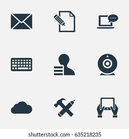 Vector Illustration Set Of Simple User Icons. Elements Document, Gain, Post And Other Synonyms Epistle, Notepad And Pen.