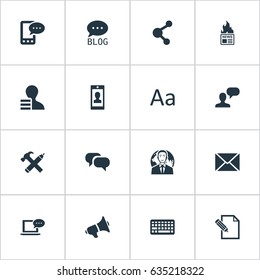 Vector Illustration Set Of Simple User Icons. Elements Gossip, Loudspeaker, Man Considering And Other Synonyms Gossip, Cedilla And Debate.
