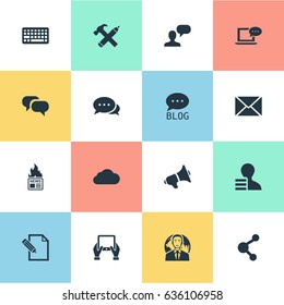 Vector Illustration Set Of Simple User Icons. Elements Overcast, Document, Post And Other Synonyms Contract, Share And Profit.