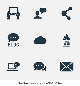 Vector Illustration Set Of Simple User Icons. Elements Gazette, Post, Laptop And Other Synonyms Tablet, Forum And Overcast.