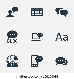 Vector Illustration Set Of Simple User Icons. Elements Laptop, Man Considering, E-Letter And Other Synonyms Cedilla, Considering And Debate.