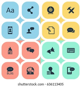 Vector Illustration Set Of Simple User Icons. Elements Gossip, Share, Broadcast And Other Synonyms Contract, Profit And Broadcast.