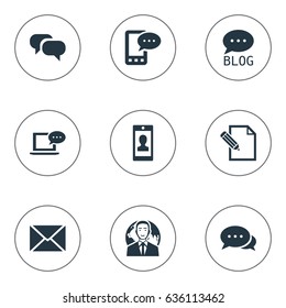 Vector Illustration Set Of Simple User Icons. Elements Profile, Post, Gossip And Other Synonyms Smartphone, Argument And International.