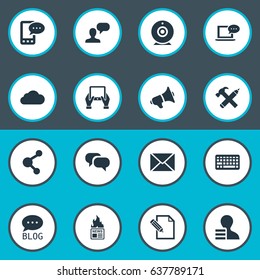 Vector Illustration Set Of Simple User Icons. Elements E-Letter, Loudspeaker, Document And Other Synonyms Speech, News And Contract.