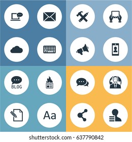 Vector Illustration Set Of Simple User Icons. Elements Notepad, Share, Gazette And Other Synonyms Typography, Post And Overcast.