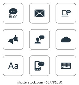 Vector Illustration Set Of Simple User Icons. Elements E-Letter, Loudspeaker, Post And Other Synonyms Keypad, E-Letter And Cloud.