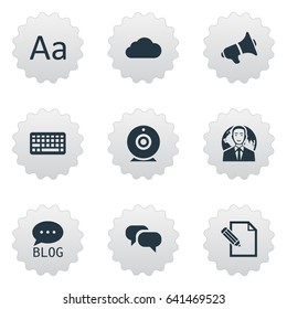 Vector Illustration Set Of Simple User Icons. Elements Gossip, Cedilla, Overcast And Other Synonyms Web, Forum And Keyboard.