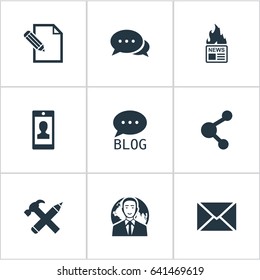 Vector Illustration Set Of Simple User Icons. Elements Gazette, Profile, Site And Other Synonyms Blog, Argument And Pen.