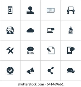 Vector Illustration Set Of Simple User Icons. Elements Share, Gazette, Broadcast And Other Synonyms Gain, Broadcast And E-Letter.