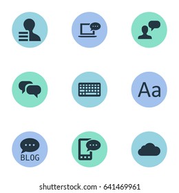 Vector Illustration Set Of Simple User Icons. Elements Overcast, Cedilla, Gain And Other Synonyms Profit, Keypad And Gain.