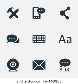 Vector Illustration Set Of Simple User Icons. Elements Site, Share, Post And Other Synonyms Broadcast, Laptop And Pencil.