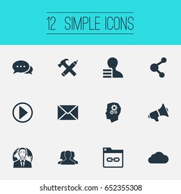 Vector Illustration Set Of Simple User Icons. Elements Innovation, Argument, Overcast And Other Synonyms Argument, Negotiation And Globe.