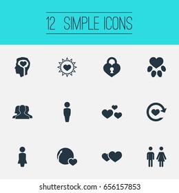 Vector Illustration Set Of Simple Valentine Icons. Elements Amour, Passion, Romance And Other Synonyms Toilet, Sign And Summer.
