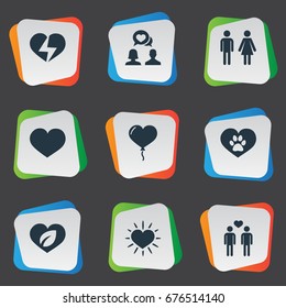 Vector Illustration Set Of Simple Valentine Icons. Elements Homosexual, Vetirinary, Eco And Other Synonyms Shining, Love And Broken.