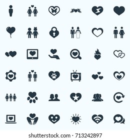 Vector Illustration Set Of Simple Valentine Icons. Elements Lesbian, Marriage, Decoration And Other Synonyms Human, Animal And Chatting.
