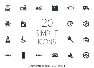 Vector Illustration Set Of Simple Vehicle Icons. Elements Fuel, Handicapped, Accumulator Synonyms Antifreeze, Building And Van.
