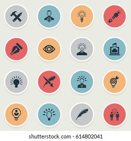 Vector Illustration Set Of Simple Visual Art Icons. Elements Concentration, Pencil, Creative And Other Synonyms Paint, Tool And Brush.