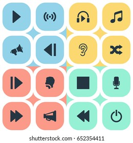 Vector Illustration Set Of Simple Volume Icons. Elements Megaphone, Singing, Play And Other Synonyms Professional, Album And Shout.