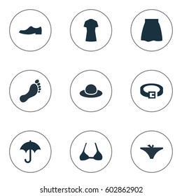 Vector Illustration Set Of Simple Wardrobe Icons. Elements Panties, Cotton Fabric, Brasserie And Other Synonyms Panties, Bra And Casual.