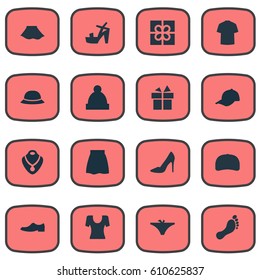 Vector Illustration Set Of Simple Wardrobe Icons. Elements Skirt, Jewelry, Sport Headwear And Other Synonyms Heel, Wear And Gift.