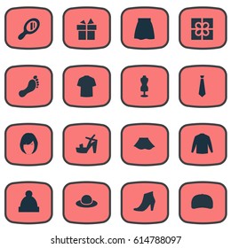 Vector Illustration Set Of Simple Wardrobe Icons. Elements Barefoot, Present, Female Cloth And Other Synonyms Ski, Footprint And Top.
