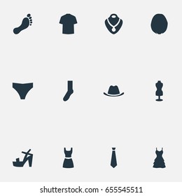 Vector Illustration Set Of Simple Wardrobe Icons. Elements Fashionable Attire, Underclothes, Hairdressing And Other Synonyms Cloth, Briefs And Shirt.