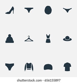 Vector Illustration Set Of Simple Wardrobe Icons. Elements Ski Hat, Fashionable Attire, Underclothes And Other Synonyms Woman, Cap And Underpants.