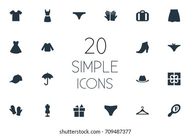 Vector Illustration Set Of Simple Wardrobe Icons. Elements Parasol, Blouse, Gloves And Other Synonyms Accessory, Sale And Hat.