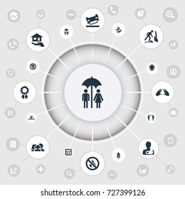 Vector Illustration Set Of Simple Warrant Icons. Elements Accounting, Danger, Broken Arm And Other Synonyms Hand, Wreck And Man.