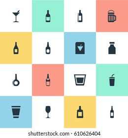 Vector Illustration Set Of Simple Water Icons. Elements Glassware, Alcohol, Brandy Synonyms Brandy, Martini And Container.