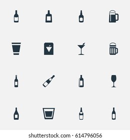 Vector Illustration Set Of Simple Water Icons. Elements Cognac, Glassware, Vine And Other Synonyms Brandy, Grape And Water.