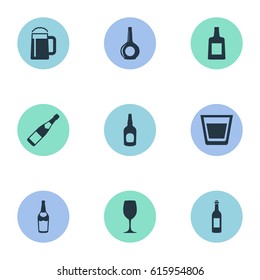 Vector Illustration Set Of Simple Water Icons. Elements Pub, Cup, Alcohol And Other Synonyms Party, Champagne And Drink.