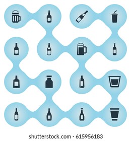 Vector Illustration Set Of Simple Water Icons. Elements Cup, Liquor, Wine And Other Synonyms Alcohol, Vodka And Beverage.