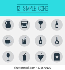 Vector Illustration Set Of Simple Water Icons. Elements Cup, Cola, Pitcher And Other Synonyms Martini, Coffee And Drink.