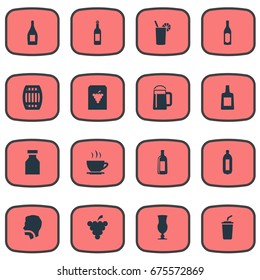Vector Illustration Set Of Simple Water Icons. Elements Soda, Vial, Plastic Mug And Other Synonyms Bottle, Alcohol And Frappe.