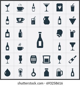 Vector Illustration Set Of Simple Water Icons. Elements Lager, Alcohol, Champagne And Other Synonyms Cocktail, Goblet And Baby.