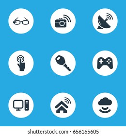 Vector Illustration Set Of Simple Web Icons. Elements Antenna, Photography, Interactive Display And Other Synonyms House, Cloud And Access.