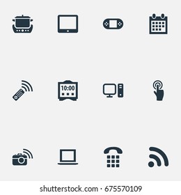 Vector Illustration Set Of Simple Web Icons. Elements Date Block, Notebook, Interactive Display And Other Synonyms Tv, Buttons And Photo.